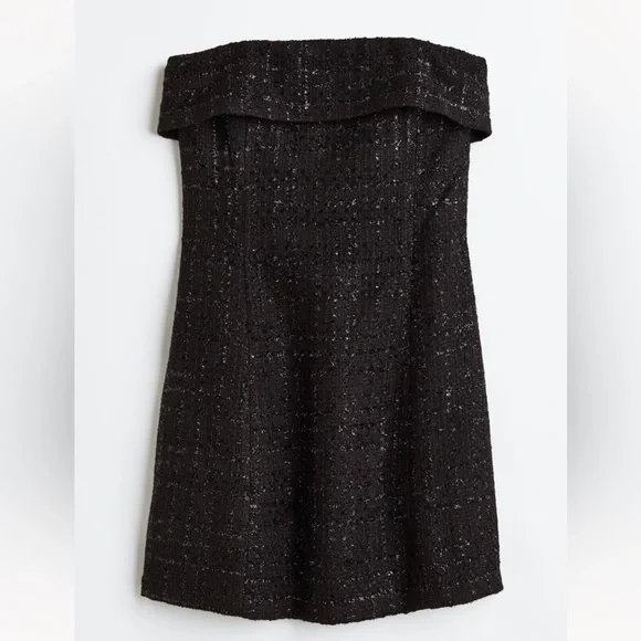 H&M black strapless textured tweed mini dress - Picture 5 of 7